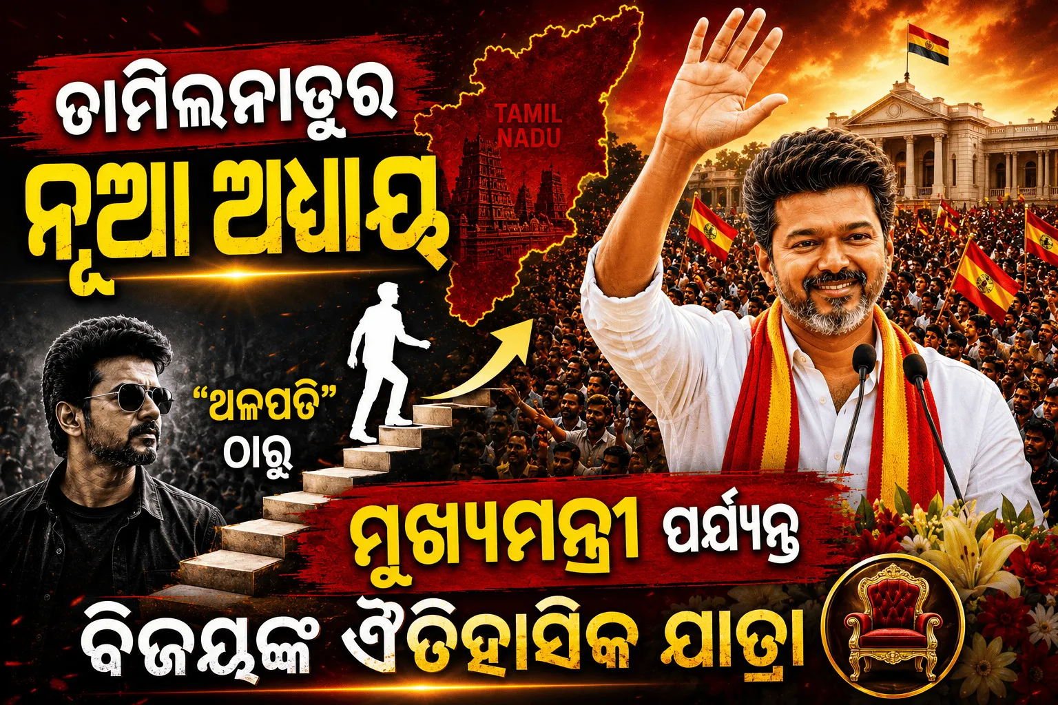 ତାମିଲନାଡୁର ନୂଆ ଅଧ୍ୟାୟ — “ଥଳପତି” ଠାରୁ ମୁଖ୍ୟମନ୍ତ୍ରୀ ପର୍ଯ୍ୟନ୍ତ ବିଜୟଙ୍କ ଐତିହାସିକ ଯାତ୍ରା 
